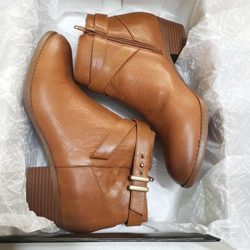 INC International Concepts Herbii Leather Ankle Boots Booties Caramel 8.5